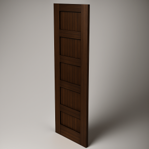 Finished 3D render of a 5-panel shaker door for woodworking projects.