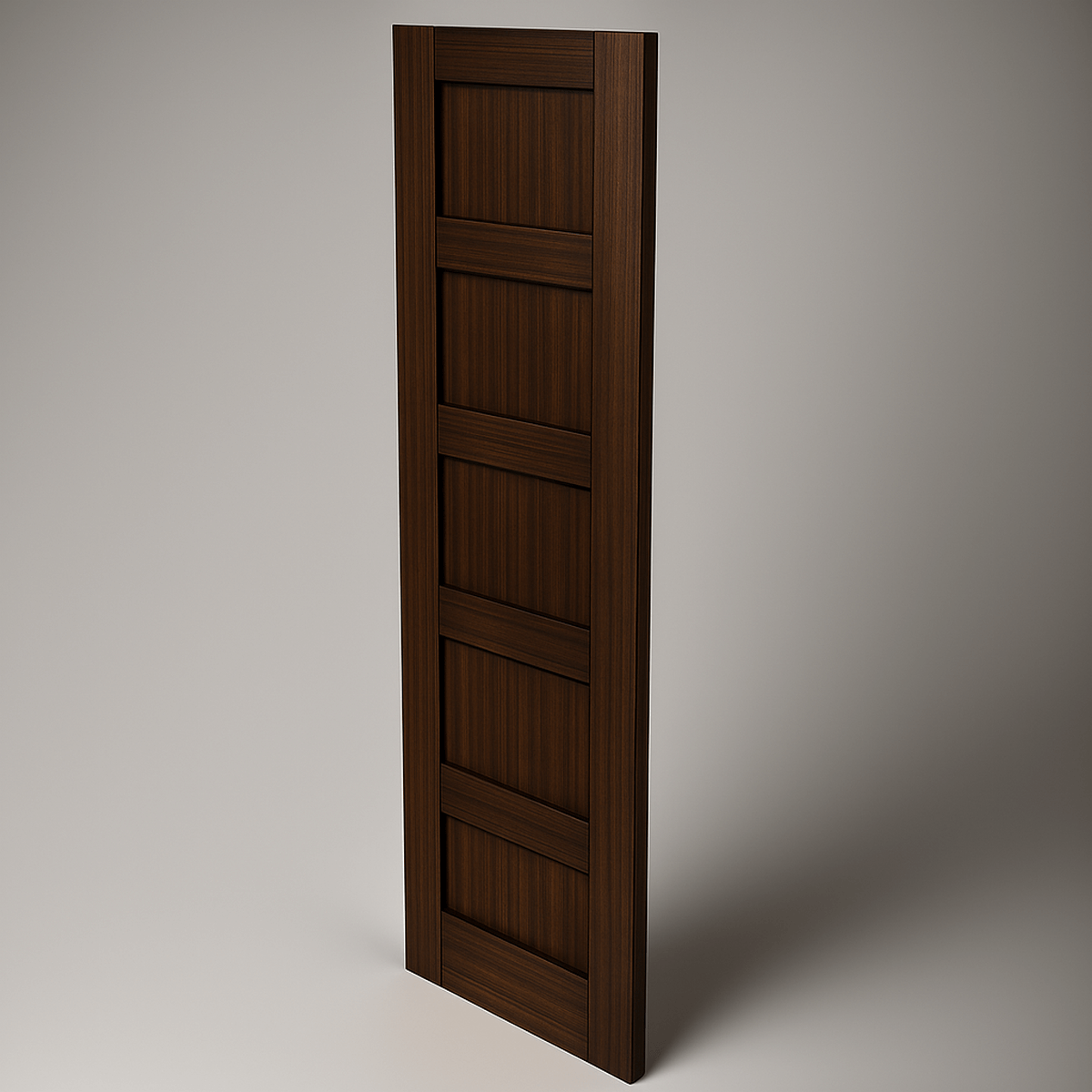 Finished 3D render of a 5-panel shaker door for woodworking projects.