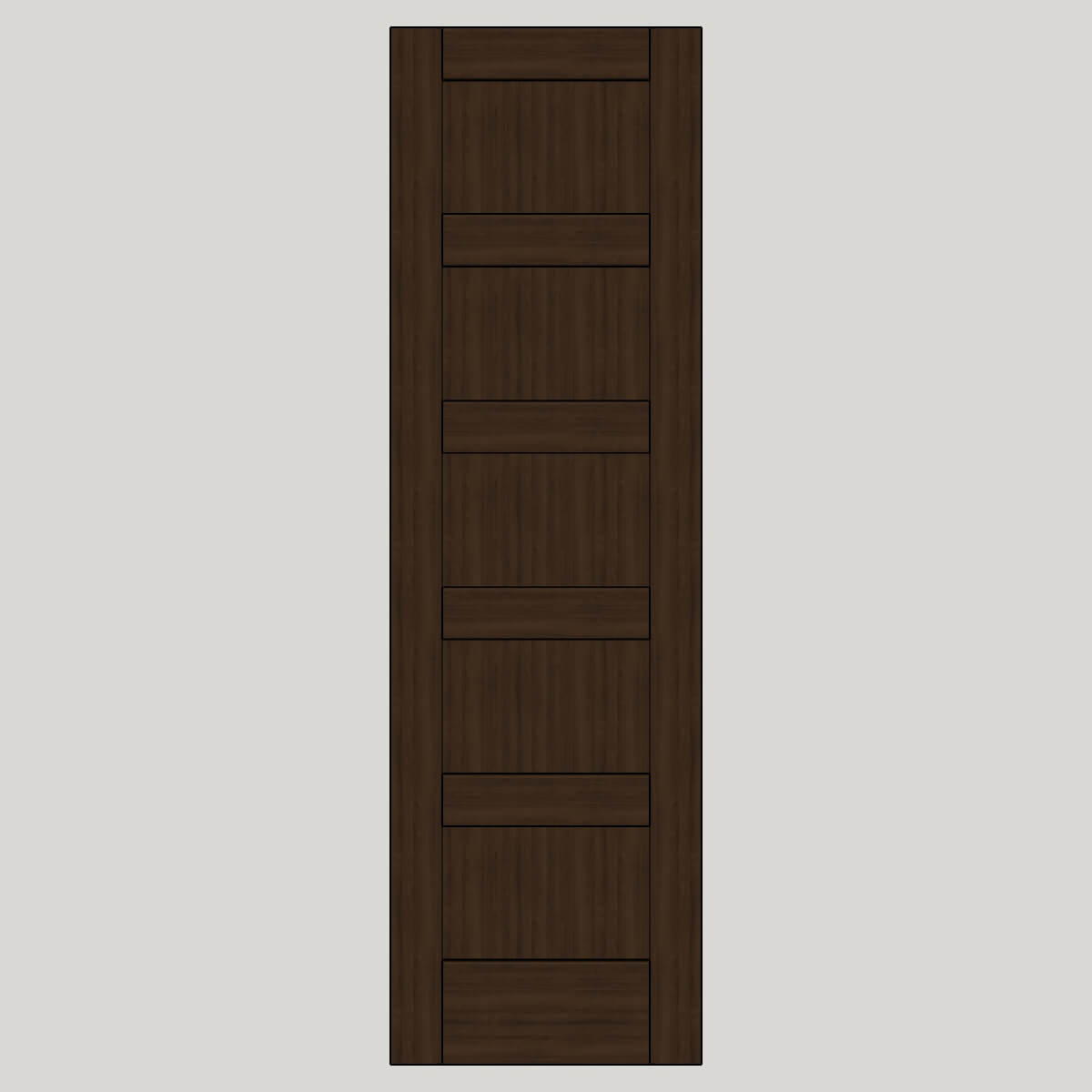 Straight-on front view of a dark wood five-panel shaker door.