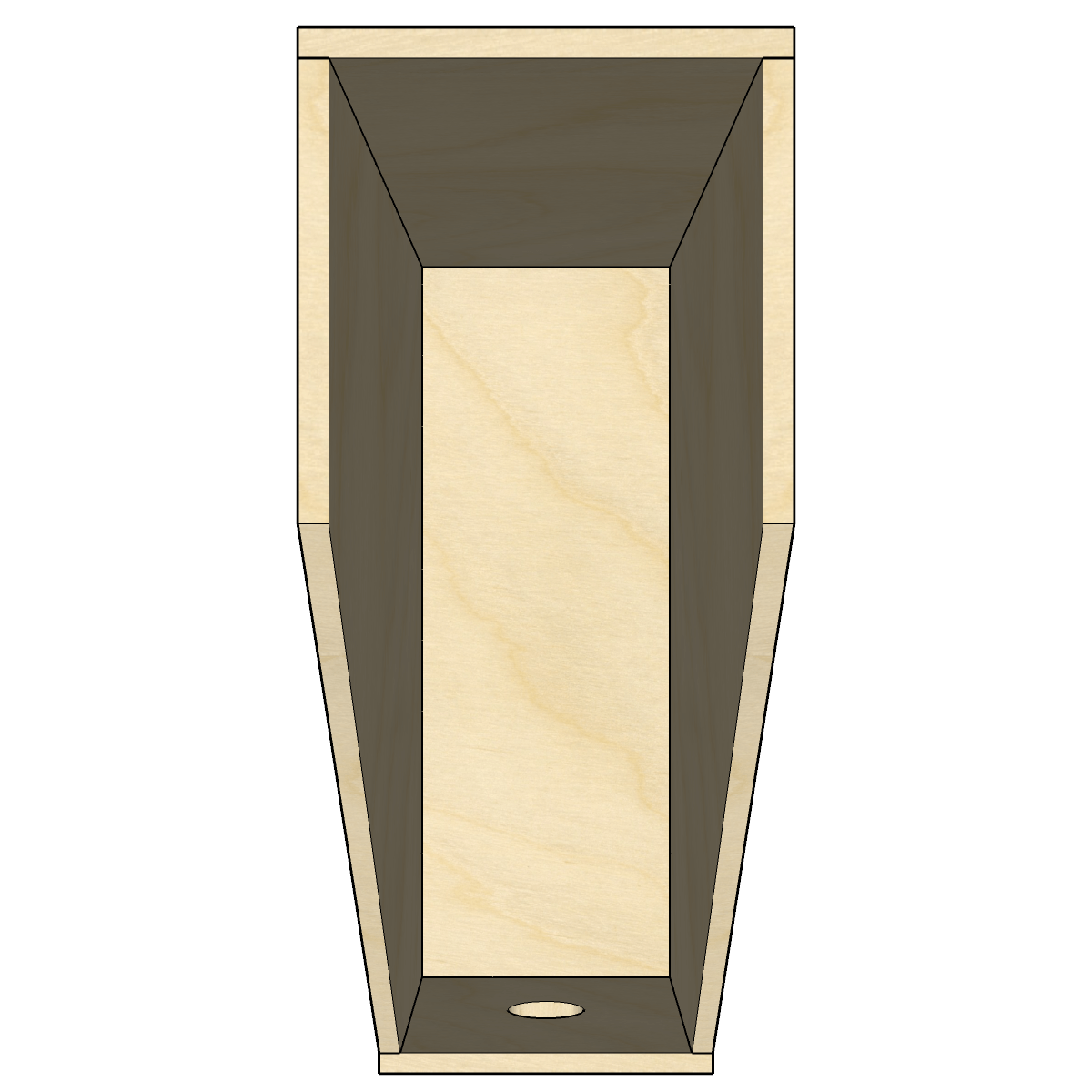 Looking down into the wooden magazine holder storage space.