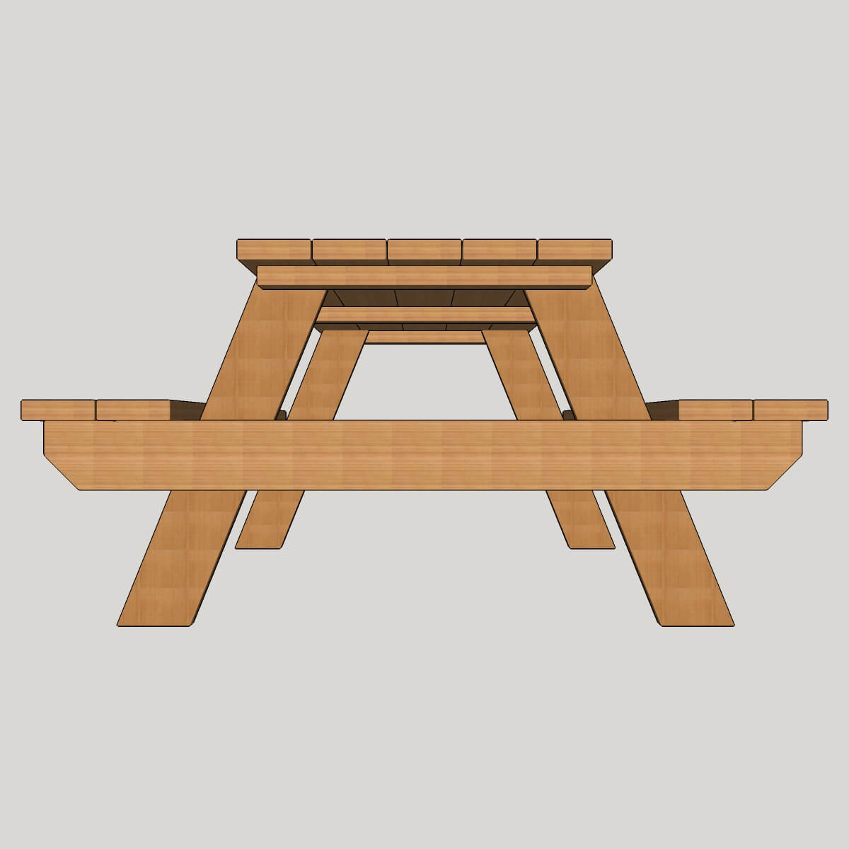 Side view profile of a traditional A-frame picnic table woodworking plan.