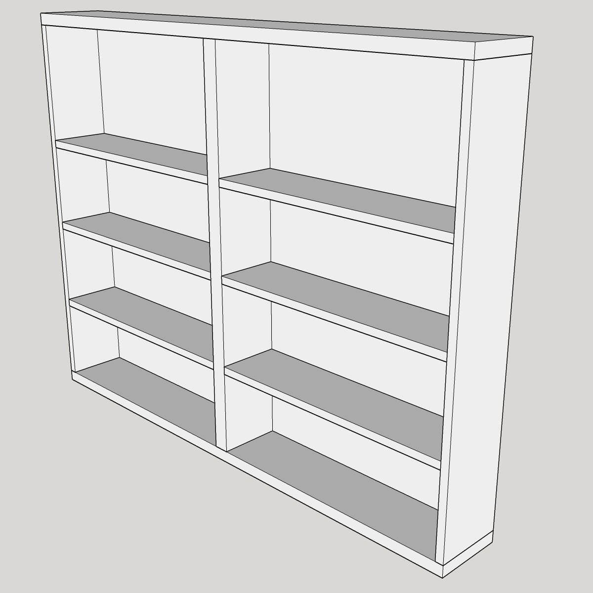 Isometric 3D wireframe drawing of the wall bookcase assembly.