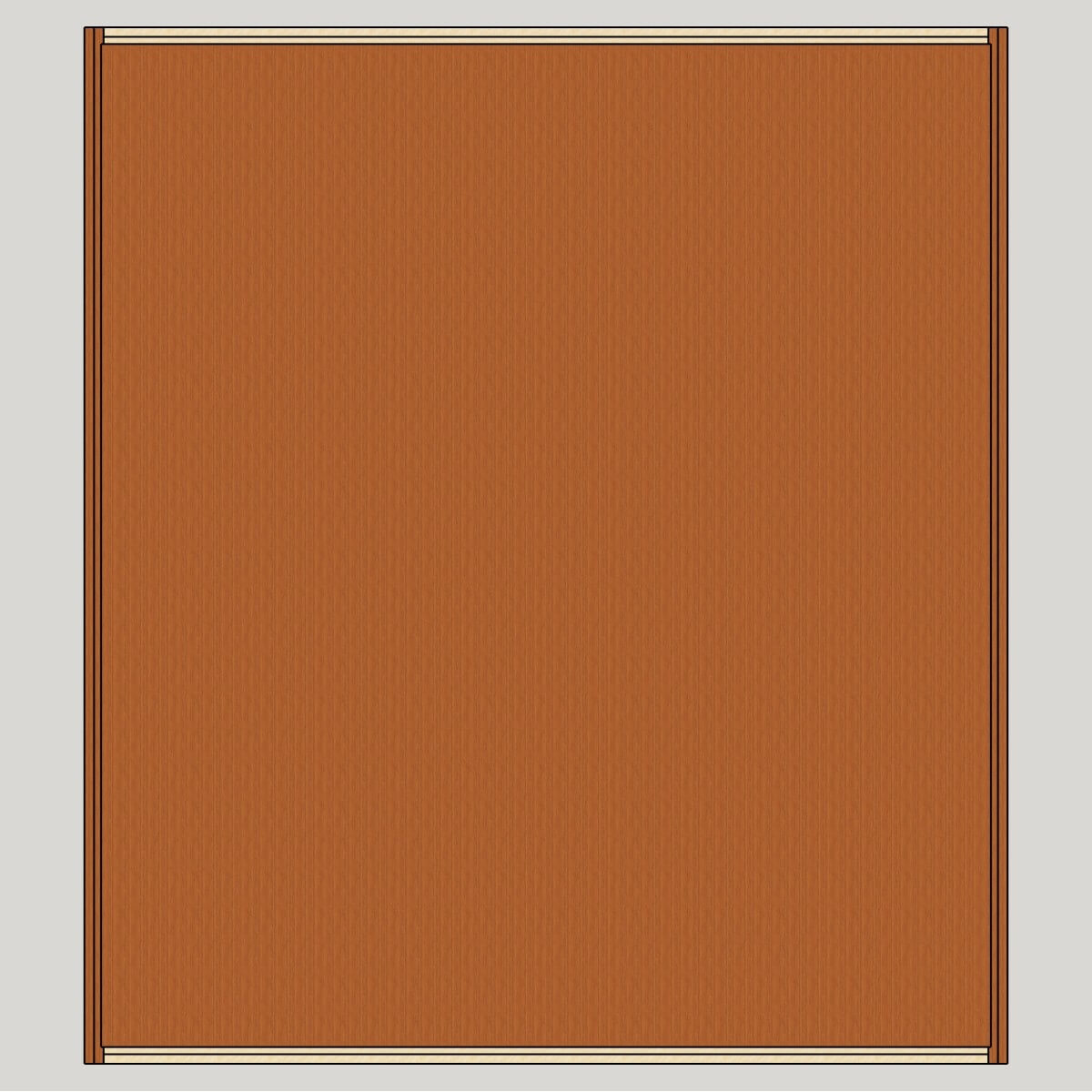 Solid teak back panel view of the display cabinet.